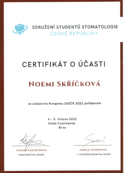 MDDr. Noemi Skříčková certifikát 2