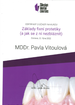 MDDr. Pavla Vitoulová certifikát 6
